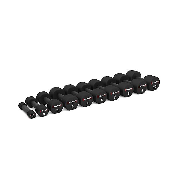 Набір гантелей з поліуретану HPT, 2 x 1 - 10 кг (110 кг) + стійка STR37 HMS