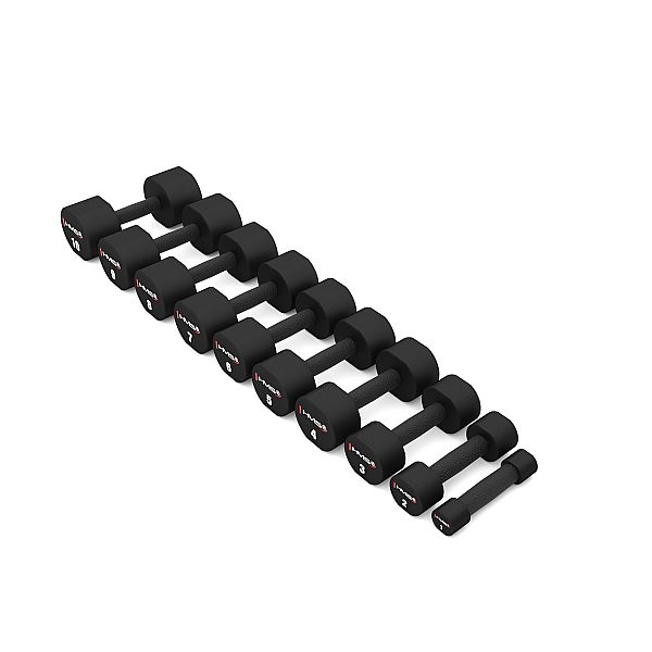 Набір гантелей з поліуретану HPT, 2 x 1 - 10 кг (110 кг) + стійка STR37 HMS