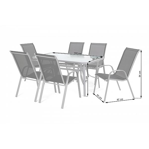 Металеві садові меблі Sevilla 150 см Silver / Black 6+1 з кріслом Sevilla Black / Grey Melange
