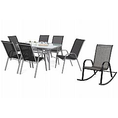 Металеві садові меблі Sevilla 150 см Silver / Black 6+1 з кріслом Sevilla Black ..