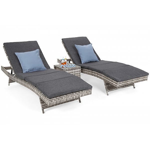 Набір садових шезлонгів Bora Bora Light Grey / Grey Melange з техноротангу зі столиком