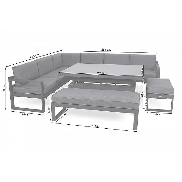 Кутові садові меблі з алюмінію Neapol Grey / Grey Melange