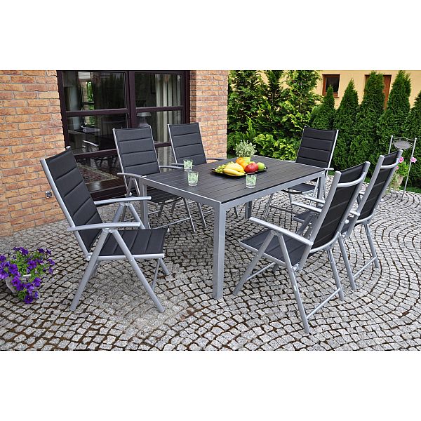 Садові меблі Ibiza з алюмінію 150 см сірого / сіро-коричневого кольору 6+1