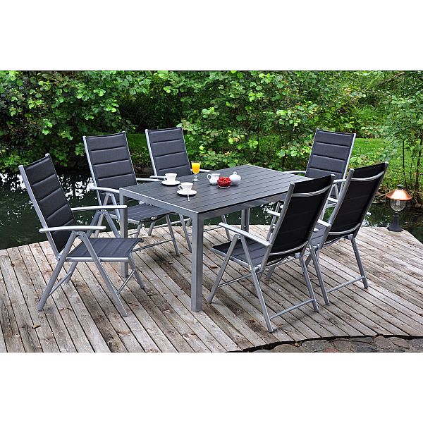 Садові меблі Ibiza з алюмінію 150 см сірого / сіро-коричневого кольору 6+1