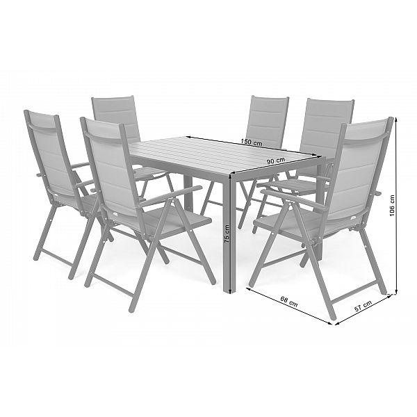 Садові меблі Ibiza з алюмінію 150 см сірого / сіро-коричневого кольору 6+1