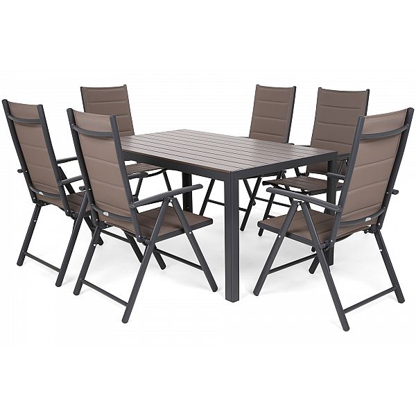 Садові меблі Ibiza з алюмінію 150 см сірого / сіро-коричневого кольору 6+1
