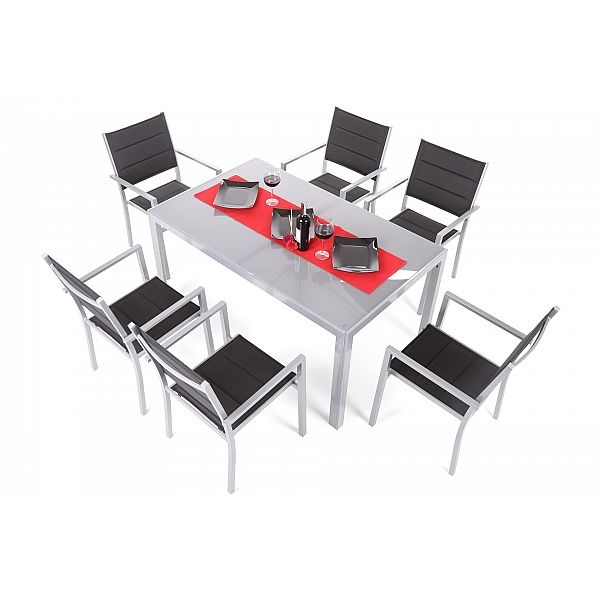 Алюмінієві садові меблі Corfu Silver / Black 6+1