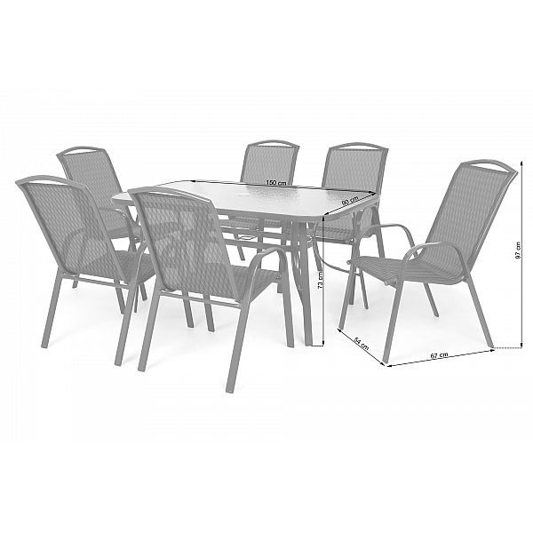 Металеві садові меблі Sevilla 150 см Atlanta Grey / Brown Melange 6+1 з кріслом Sevilla Black / Grey Melange