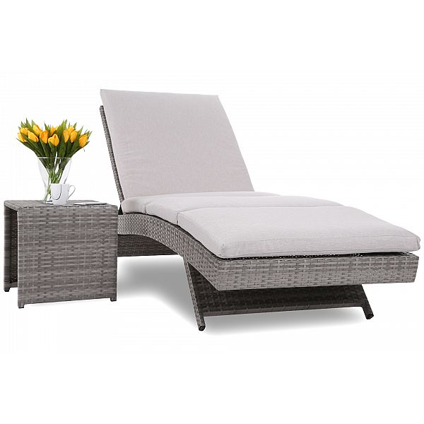 Садовий шезлонг із столиком з техноратангу Bora Bora Grey / Light Grey