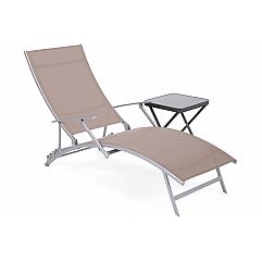 Садовий металевий шезлонг Summer Silver / Taupe зі столиком Ventura