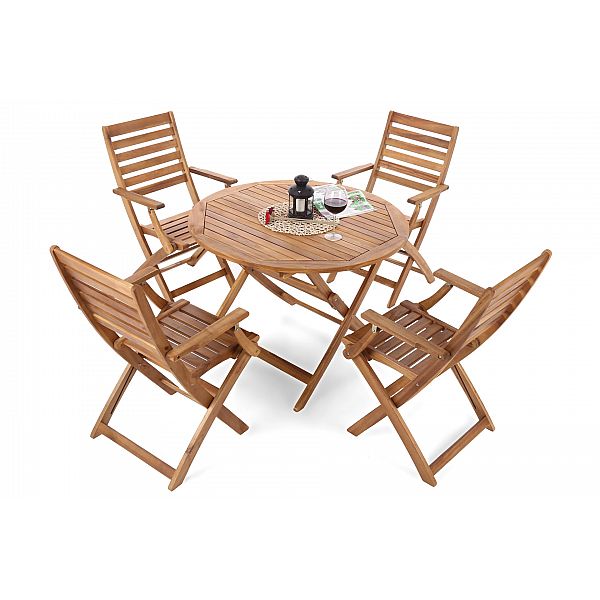 Дерев'яні садові меблі Acacia Round Cross 4+1