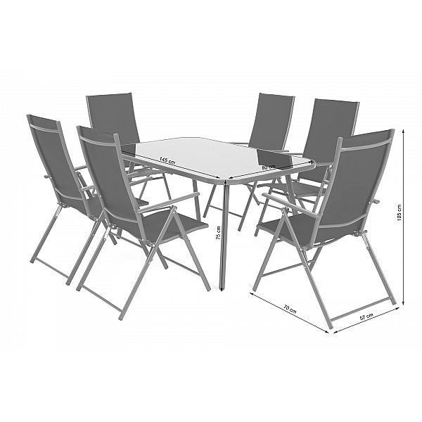 Садовая металлическая мебель Casablanca 145 см Grey / Black 6+1