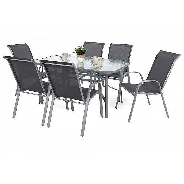 Металеві садові меблі Sevilla 150 см Grey / Black 6+1