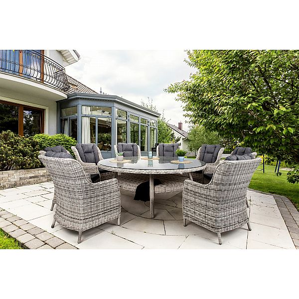 Садові меблі з техноротангу Bristol Round Elegant 180 см Light Grey / Grey Melange 8+1