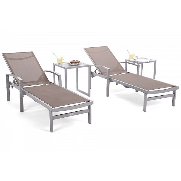 Набір садових лежаків Caravela Silver / Taupe з комплектом столиків Cuba Silver