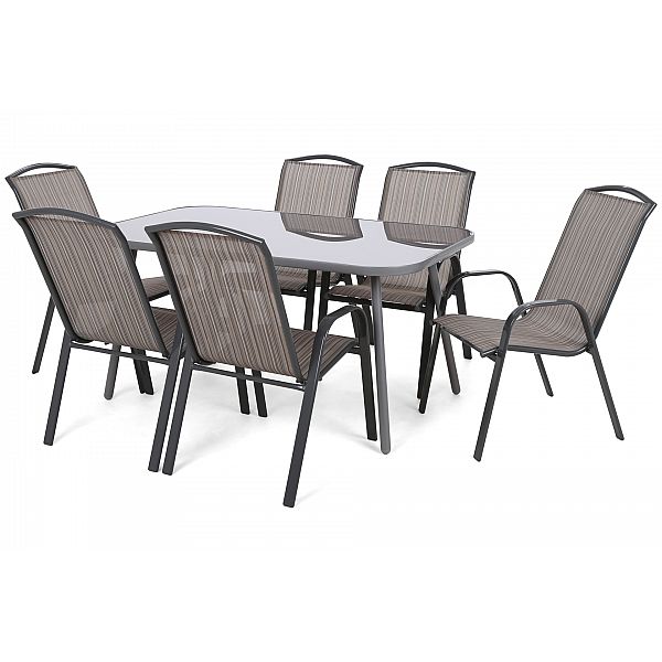 Металлическая садовая мебель Casablanca 150 см Серебристый / Серо-коричневый Серый Атланта / Бежевый В полоску 6+1