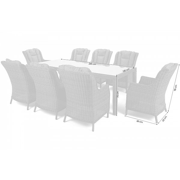 Садові меблі з техноротангу Bristol 230 см White / Grey 8+1