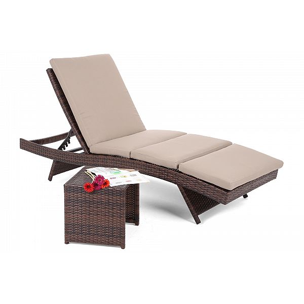 Садовий шезлонг із столиком з техноротангу Bora Bora Brown / Taupe
