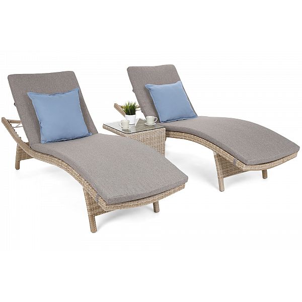 Набір садових шезлонгів з техноротангу Marbella Beige / Beige Melange зі столиком