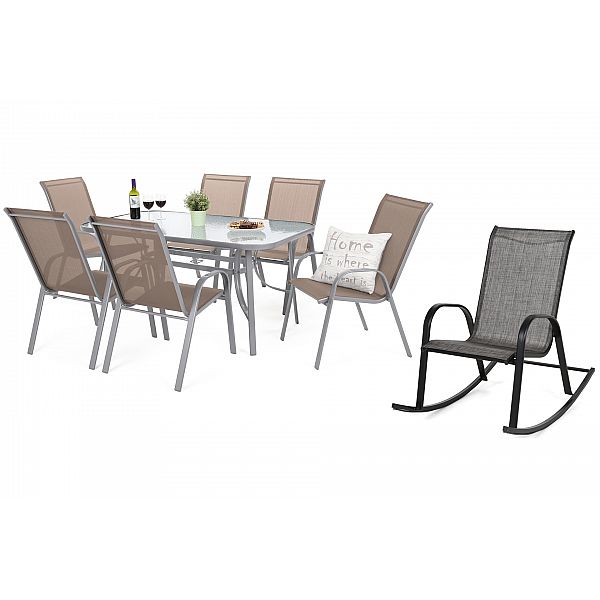 Металеві садові меблі Sevilla 150 см Silver / Taupe 6+1 з кріслом Sevilla Black / Grey Melange