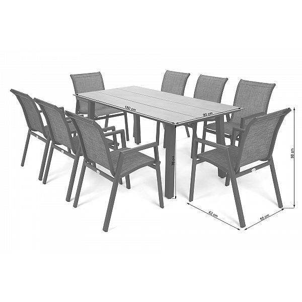 Алюмінієві садові меблі Monaco Dark Grey / Grey 8+1