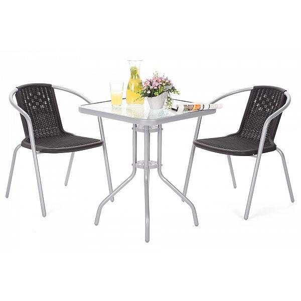 Металеві садові меблі Summer Basic Square Silver / Black 2+1