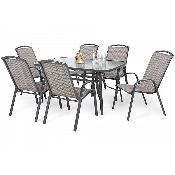Садові меблі Sevilla металеві 150 см Atlanta Grey / Beige Striped 6+1 II. видів