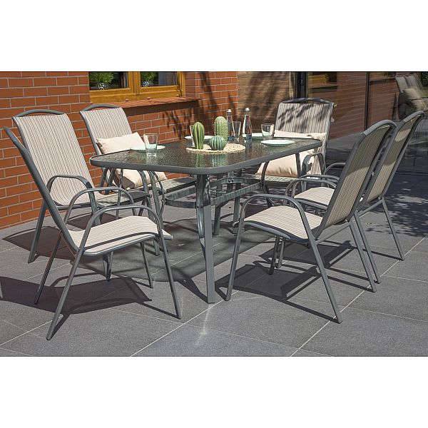 Металлическая садовая мебель Sevilla 150 см Атланта Серый/Бежевый Полосатый 6+1 II. разновидность