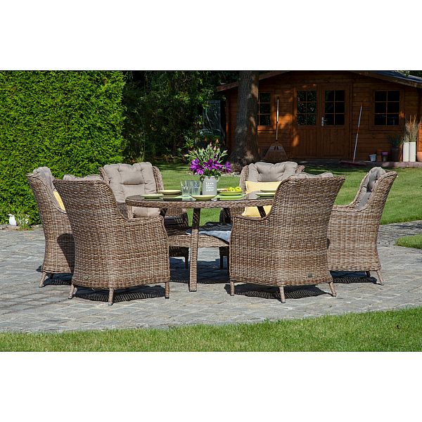 Садові меблі з техноротангу Bristol Round Elegant 150 см Brown Mat / Brown Melange 6+1