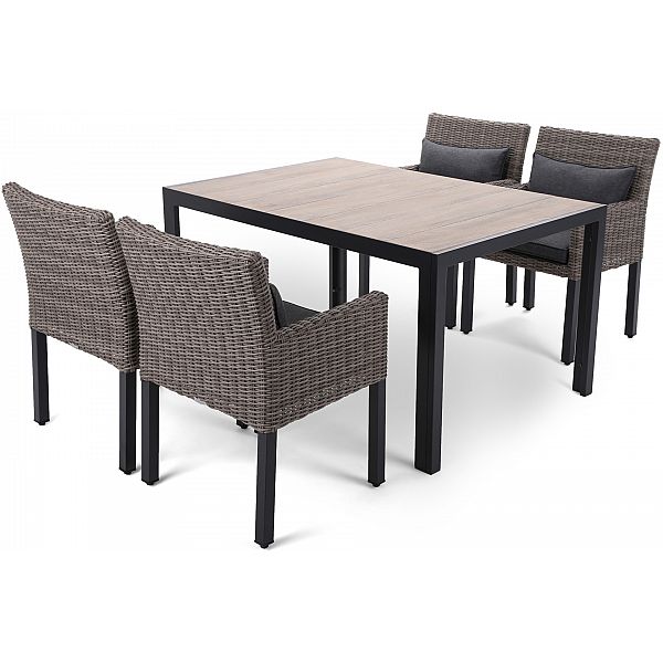 Алюмінієві садові меблі Капрі 145 см Чорний / Пісочний Капрі Коричневий / Сірий 4+1