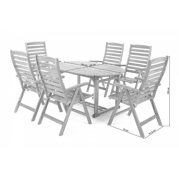 Дерев'яні садові меблі Акація Овал 150+50 см 6+1 зі штангою