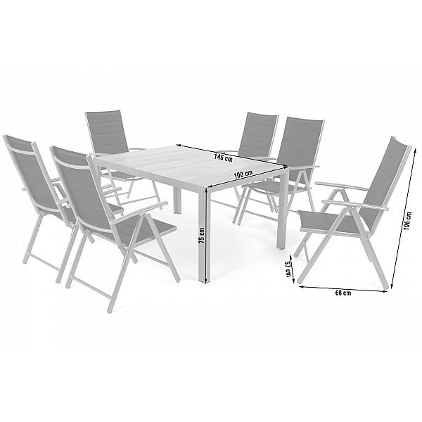 Алюмінієві садові меблі Capri 145 см Black / Light Grey Ibiza Black / Black 6+1