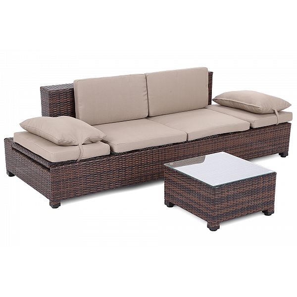 Диван Milano 2 в 1 техноротанг Коричневий / Темно-сірий