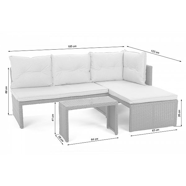 Садовий кутовий диван Corte Light Grey / Grey з техноратангу