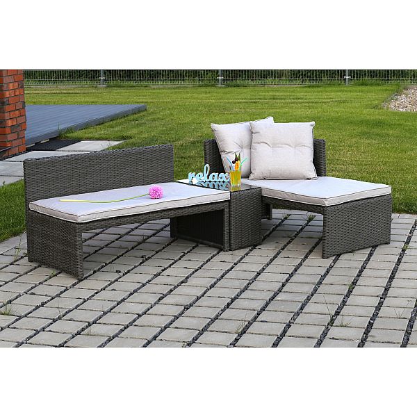 Садовий кутовий диван Corte Light Grey / Grey з техноратангу