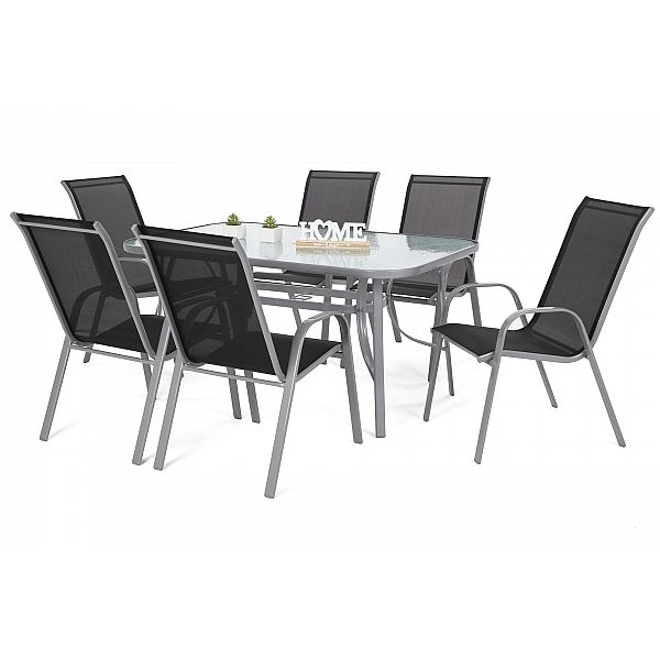 Металеві садові меблі Sevilla 150 см Silver / Black 6+1