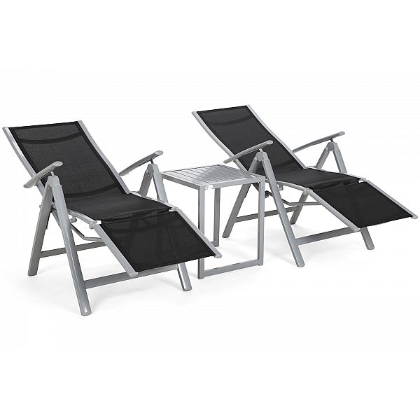 Набір садових стільців Ibiza Relax Silver / Black зі столиком Cuba Silver