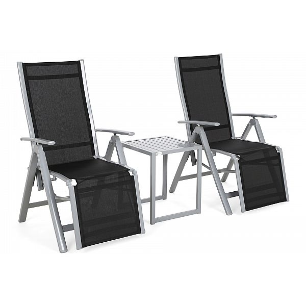 Набір садових стільців Ibiza Relax Silver / Black зі столиком Cuba Silver