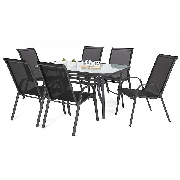 Садові металеві меблі Sevilla 145 cm Grey / Black 6+1