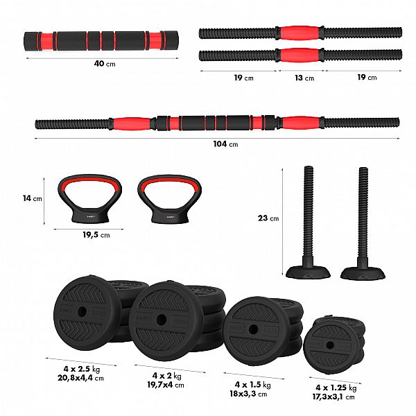 Гантелі розбірні 30кг, набір 6в1 зі штангою та гирями HMS SGN130 Pro