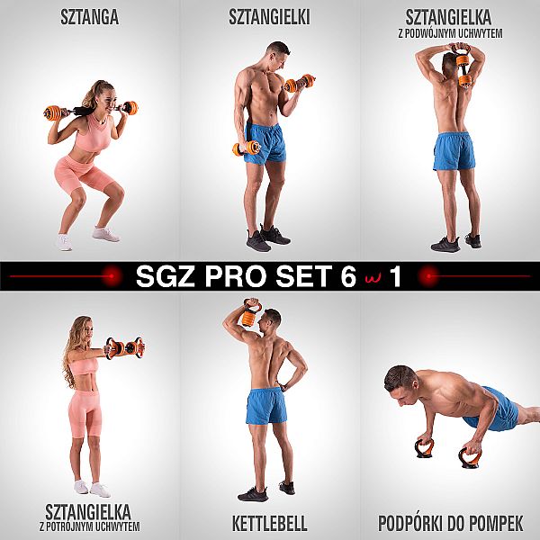 Наборная штанга + гантели + гири HMS SGZ215 PRO 6в1 16кг