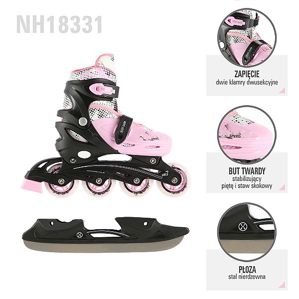 Роликові ковзани 2в1 Nils Extreme NH18331 розм. S 31-34 рожевий