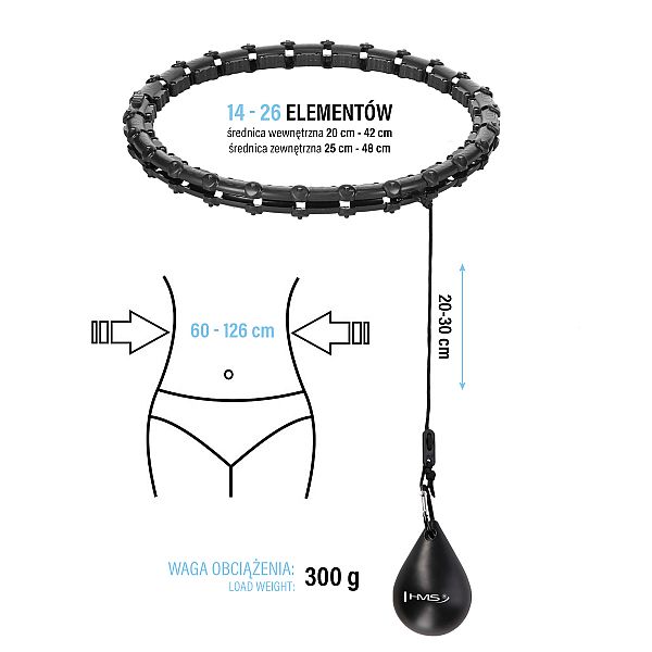 Хула-хуп з тягарцем PlusSize HMS HHW11 60-126 см, чорний