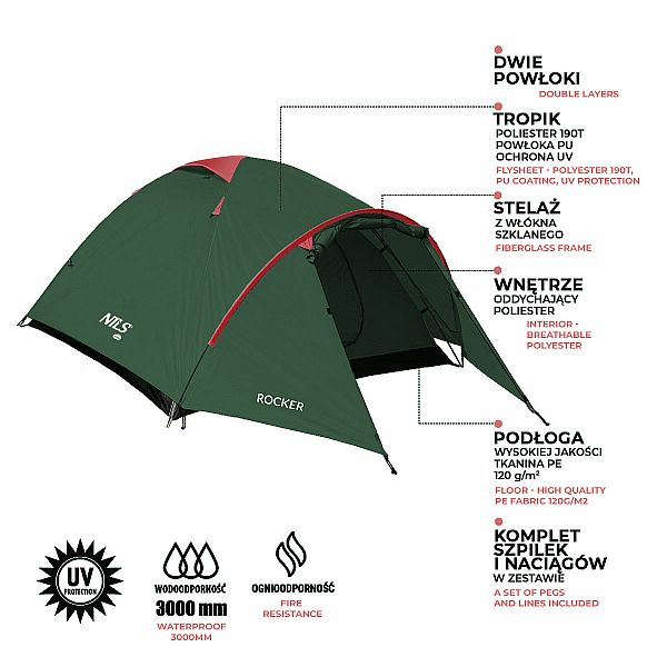 Туристичний намет Nils Camp NC6013 Rocker зелено-червоний