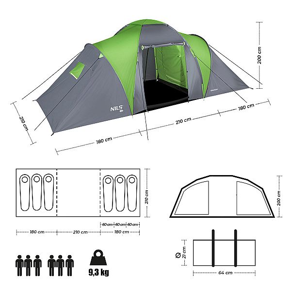 Туристичний намет Nils Camp NC6031 Highland зелено-сірий