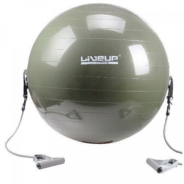 Мяч для фитнеса LiveUP с эспандером 65 см Green (LS3227)