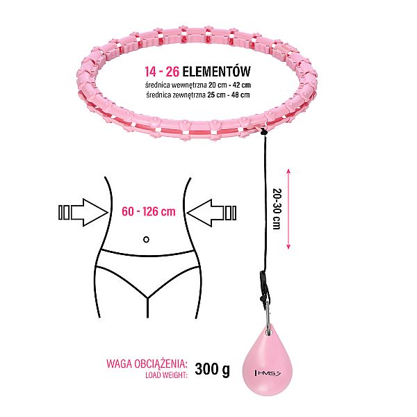 Хула-хуп с тяжестью PlusSize HMS HHW11 60-126 см, розовый