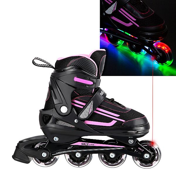 Дитячі роликові ковзани Nils Extreme NJ19803A LED розм. S 31-34 рожевий
