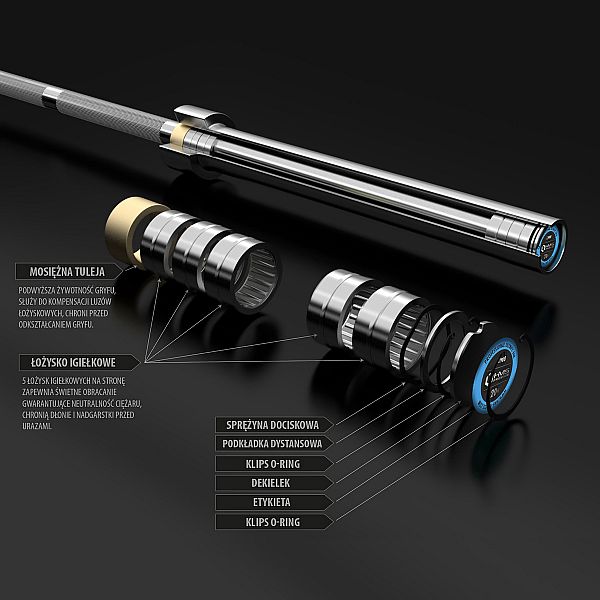 Гриф олимпийский 50мм/220см 900кг HMS Premium GO900 + зажимы