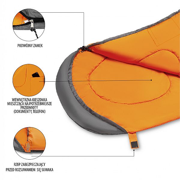 Спальний мішок Nils Camp NC2008 розм. L сіро-оранжевий